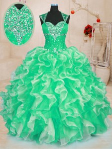 Custom Designed Sleeveless Beading and Ruffles Lace Up Quinceanera Dress