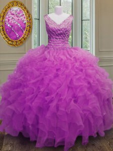 Organza Sleeveless Floor Length 15 Quinceanera Dress and Beading and Ruffles