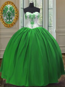 High End Sleeveless Floor Length Embroidery Lace Up Quince Ball Gowns with Green