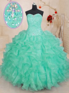 Customized Sleeveless Beading and Ruffles Lace Up 15th Birthday Dress