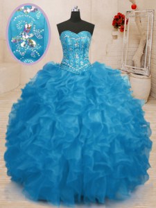 Designer Sleeveless Lace Up Floor Length Beading and Ruffles Sweet 16 Quinceanera Dress