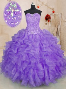Colorful Ball Gowns Quinceanera Gowns Lavender Sweetheart Organza Sleeveless Floor Length Lace Up