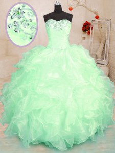 Floor Length Lace Up Quinceanera Gown for Military Ball and Sweet 16 and Quinceanera with Beading and Ruffles