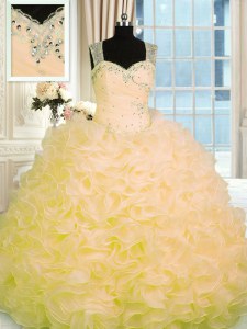 Ball Gowns Vestidos de Quinceanera Gold Sweetheart Organza Sleeveless Floor Length Zipper
