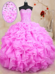 Colorful Sleeveless Lace Up Floor Length Beading and Ruffles 15 Quinceanera Dress