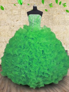 Customized Sleeveless Lace Up Floor Length Beading and Ruffles Quinceanera Gown
