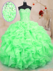 High Class Sleeveless Beading and Ruffles Lace Up Quinceanera Gown