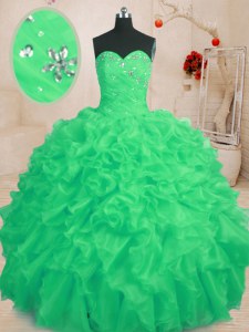 Fantastic Green Ball Gowns Beading and Ruffles 15th Birthday Dress Lace Up Organza Sleeveless Floor Length