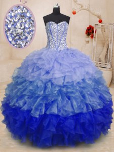 Multi-color Organza Lace Up Sweetheart Sleeveless Floor Length Vestidos de Quinceanera Beading and Ruffles