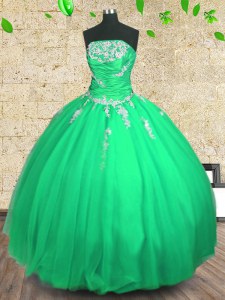 Noble Floor Length Ball Gowns Sleeveless Green Quinceanera Gown Lace Up
