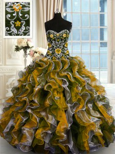 Sleeveless Beading and Ruffles Lace Up Ball Gown Prom Dress