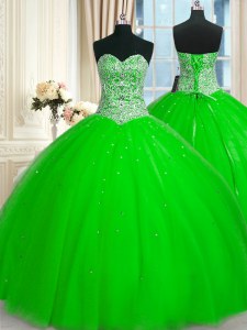 Tulle Sleeveless Floor Length Quinceanera Gowns and Beading and Sequins