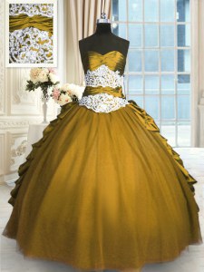 Most Popular Olive Green Lace Up Sweetheart Beading and Appliques and Pick Ups Sweet 16 Dress Taffeta and Tulle Sleeveless