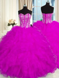 Sweet Sleeveless Beading and Ruffles Lace Up Quinceanera Dress