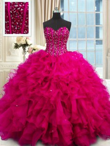 Chic Sleeveless Lace Up Floor Length Beading and Ruffles and Sequins Sweet 16 Dress