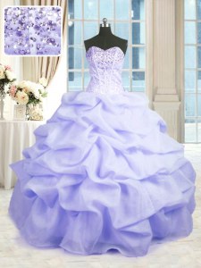 Lavender 15 Quinceanera Dress Military Ball and Sweet 16 and Quinceanera and For with Beading and Ruffles Sweetheart Sleeveless Lace Up