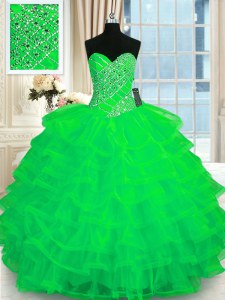 Enchanting Ruffled Floor Length Green Quinceanera Dress Sweetheart Sleeveless Lace Up