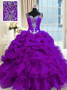 Sleeveless Lace Up Floor Length Beading and Ruffles and Pick Ups Quince Ball Gowns