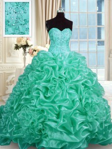 Hot Selling Sleeveless Beading and Pick Ups Lace Up Quinceanera Dress