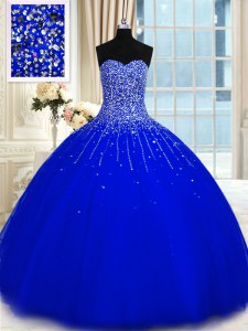 Captivating Royal Blue Sweetheart Lace Up Beading Sweet 16 Dresses Sleeveless