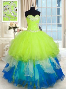 Multi-color Organza Lace Up Sweetheart Sleeveless Floor Length Sweet 16 Quinceanera Dress Beading and Ruffles