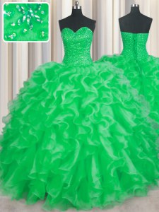 Green Sweetheart Neckline Beading and Ruffles Quinceanera Dresses Sleeveless Lace Up