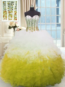 High Quality Organza Sweetheart Sleeveless Lace Up Beading and Ruffles Sweet 16 Quinceanera Dress in Multi-color