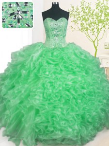 Luxury Pick Ups Sweetheart Sleeveless Lace Up Vestidos de Quinceanera Apple Green Organza