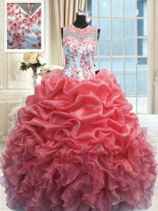 Floor Length Watermelon Red Sweet 16 Quinceanera Dress Scoop Sleeveless Zipper