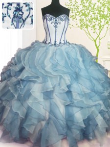 Multi-color Lace Up Sweetheart Beading and Ruffles Sweet 16 Dresses Organza Sleeveless