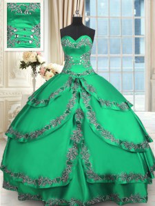 Taffeta Sweetheart Sleeveless Lace Up Beading and Embroidery and Ruffled Layers Quinceanera Dress in Turquoise