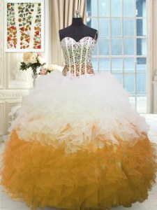 Multi-color Sweetheart Neckline Beading and Ruffles Ball Gown Prom Dress Sleeveless Lace Up