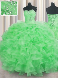 Floor Length Quinceanera Gowns Organza Sleeveless Beading and Ruffles