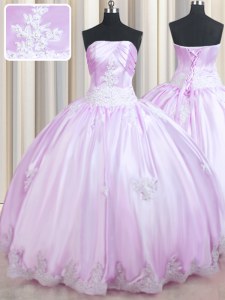 Lilac Lace Up Sweet 16 Quinceanera Dress Beading and Appliques Sleeveless Floor Length