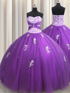 Customized Floor Length Purple Quinceanera Gown Sweetheart Sleeveless Lace Up