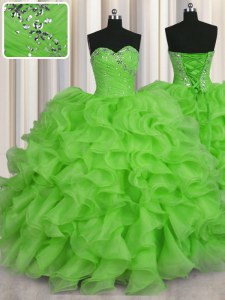 Most Popular Organza Lace Up Sweet 16 Dresses Sleeveless Floor Length Beading and Ruffles