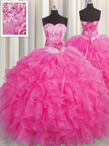 Custom Fit Handcrafted Flower Organza Sleeveless Floor Length Sweet 16 Quinceanera Dress and Beading and Ruffles