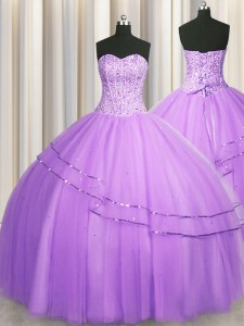 Visible Boning Puffy Skirt Tulle Sleeveless Floor Length 15th Birthday Dress and Beading