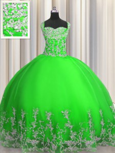 Floor Length Green Quinceanera Dresses Straps Sleeveless Lace Up