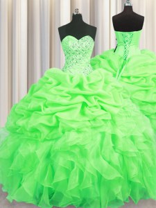Vintage Pick Ups Sweetheart Sleeveless Lace Up Ball Gown Prom Dress Organza