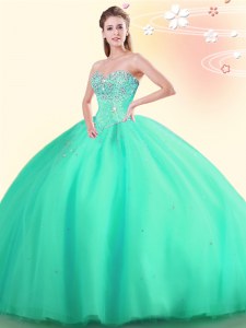 Ball Gowns Quince Ball Gowns Apple Green Sweetheart Tulle Sleeveless Floor Length Lace Up
