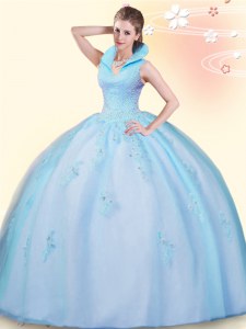 High Class Sleeveless Backless Floor Length Beading and Appliques Vestidos de Quinceanera
