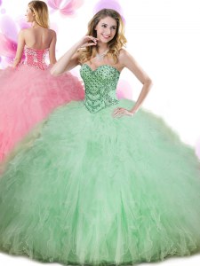 Apple Green Sweetheart Neckline Beading and Ruffles Sweet 16 Dress Sleeveless Lace Up