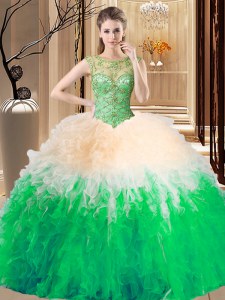 Sophisticated Scoop Multi-color Lace Up Sweet 16 Dress Beading Sleeveless Floor Length