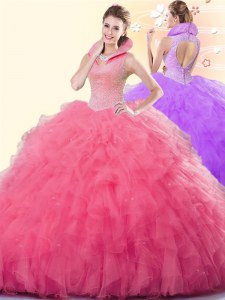 Sleeveless Beading and Ruffles Backless Quince Ball Gowns