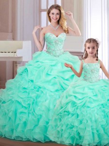 Apple Green Sweetheart Lace Up Beading and Ruffles and Pick Ups Quince Ball Gowns Sleeveless