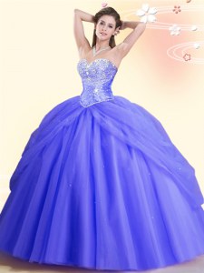 Stunning Lavender Ball Gowns Sweetheart Sleeveless Tulle Floor Length Lace Up Beading 15th Birthday Dress
