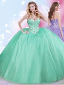 Sumptuous Tulle Sleeveless Floor Length Quinceanera Gown and Beading