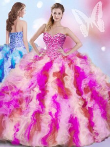 Glorious Organza Sleeveless Quinceanera Dress and Beading and Ruffles