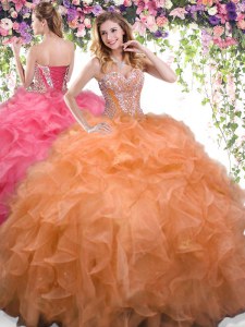 Pretty Sweetheart Sleeveless Organza Vestidos de Quinceanera Beading and Ruffles Lace Up